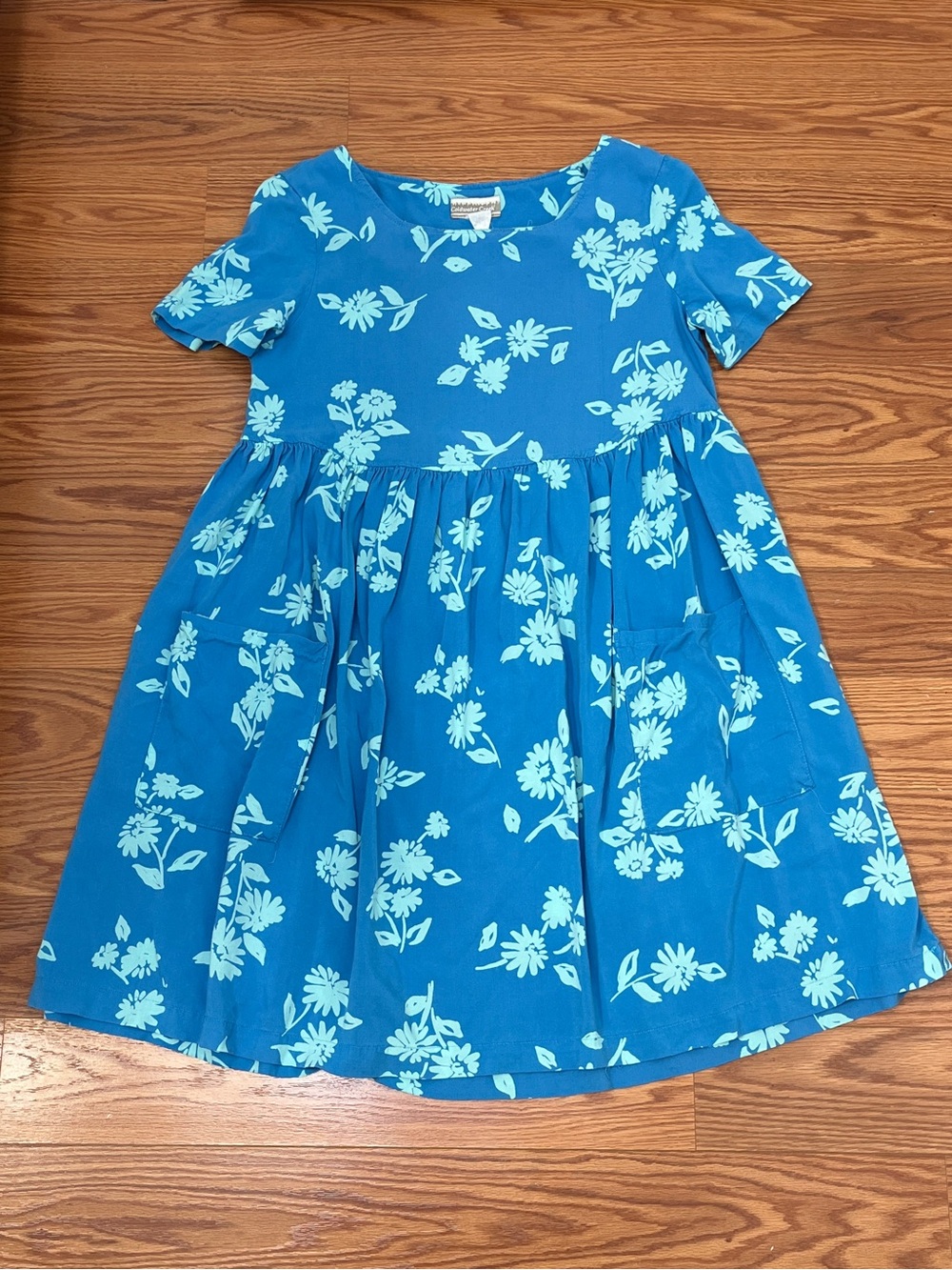 Vintage Floral Dress, Teal, Turquoise, Empire Waist, Women's Small, Maternity